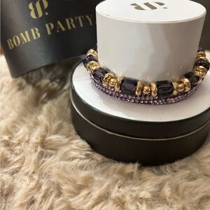 Gold and Purple Beaded Bracelet